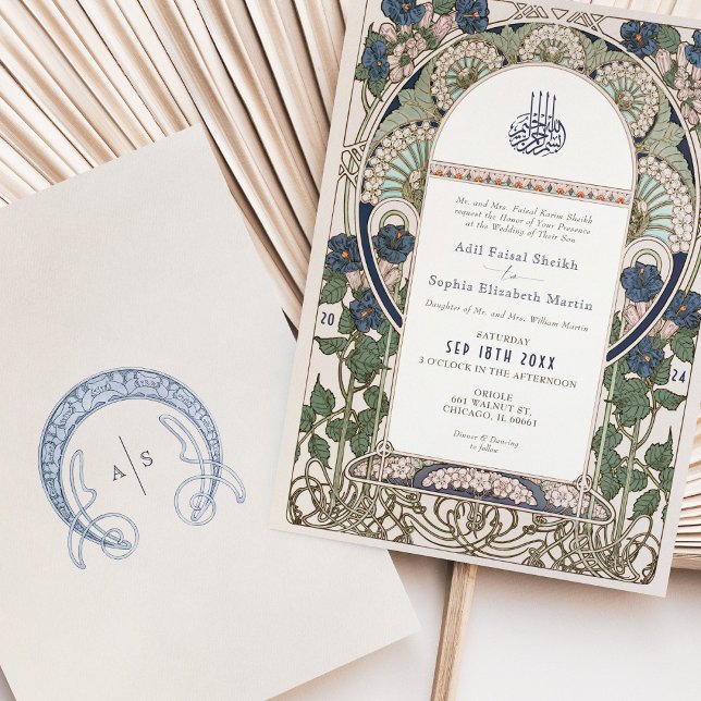 Elegant Navy Sapphire Cream Islamic Wedding Invitation (Creator Uploaded)