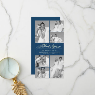 Elegant Navy Scalloped Band 6 Photo Chic Wedding Thank You Card