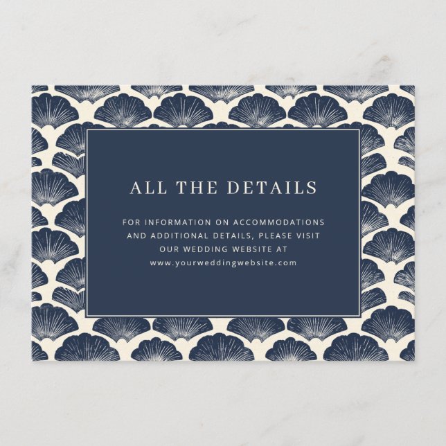 Elegant Navy Shell Motive Enclosure Card (Front)