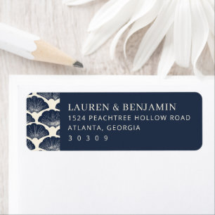 Elegant Navy Shell Motive Return Address Label