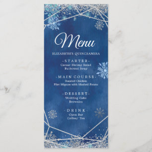 Elegant Navy Silver Christmas Snowflake XV Años Menu
