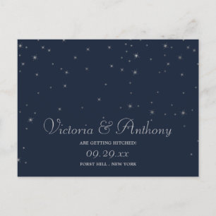 Elegant Navy & Silver Falling Stars Save The Date Announcement Postcard