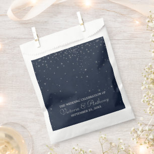 Elegant Navy & Silver Falling Stars Wedding Favour Bag
