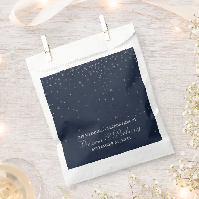 Elegant Navy & Silver Falling Stars Wedding Favour Bag (Clipped)