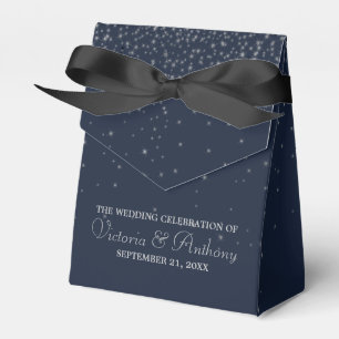 Elegant Navy & Silver Falling Stars Wedding Favour Box