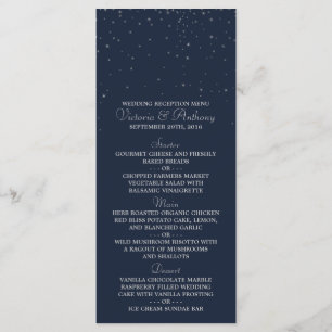 Elegant Navy & Silver Falling Stars Wedding Menu
