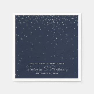 Elegant Navy & Silver Falling Stars Wedding Napkin