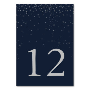 Elegant Navy & Silver Falling Stars Wedding Number Table Number