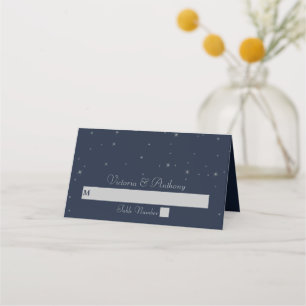 Elegant Navy & Silver Falling Stars Wedding Place Card