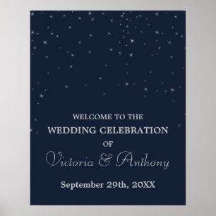 Elegant Navy/Silver Falling Stars Wedding Welcome Poster