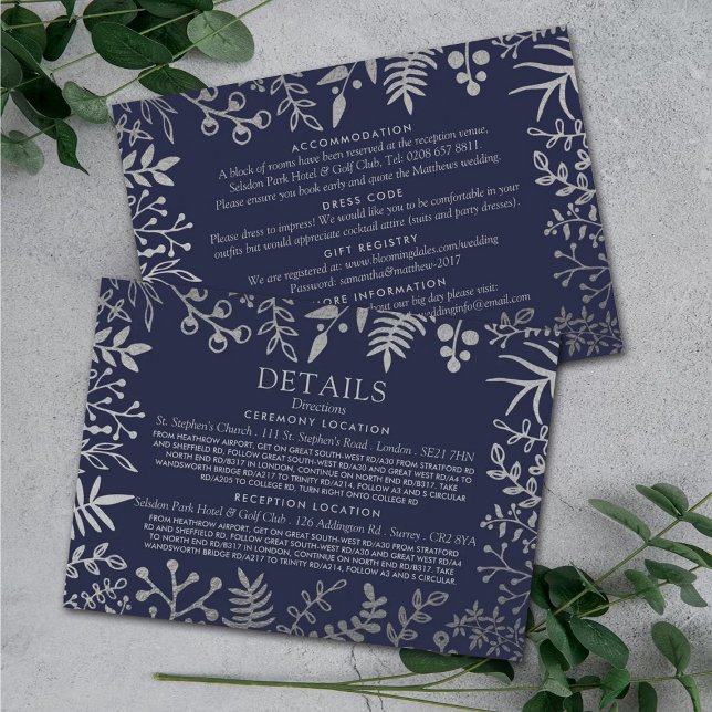 Elegant Navy & Silver Floral Wedding Collection Enclosure Card (Creator Uploaded)