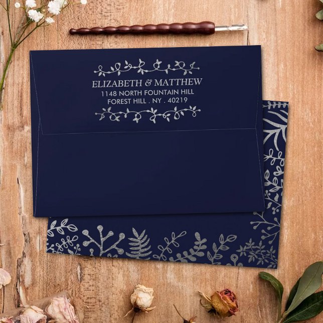 Elegant Navy & Silver Floral Wedding Collection Envelope (Creator Uploaded)