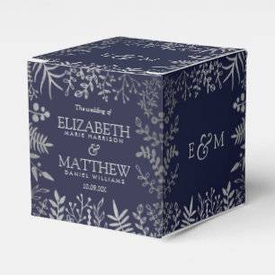 Elegant Navy & Silver Floral Wedding Collection Favour Box