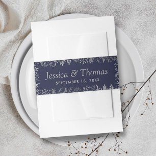 Elegant Navy & Silver Floral Wedding Collection Invitation Belly Band