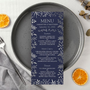 Elegant Navy & Silver Floral Wedding Collection Menu