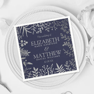 Elegant Navy & Silver Floral Wedding Collection Napkin