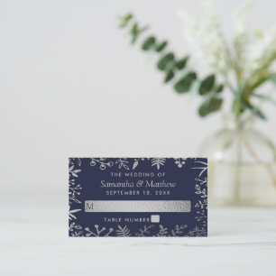 Elegant Navy & Silver Floral Wedding Collection Place Card