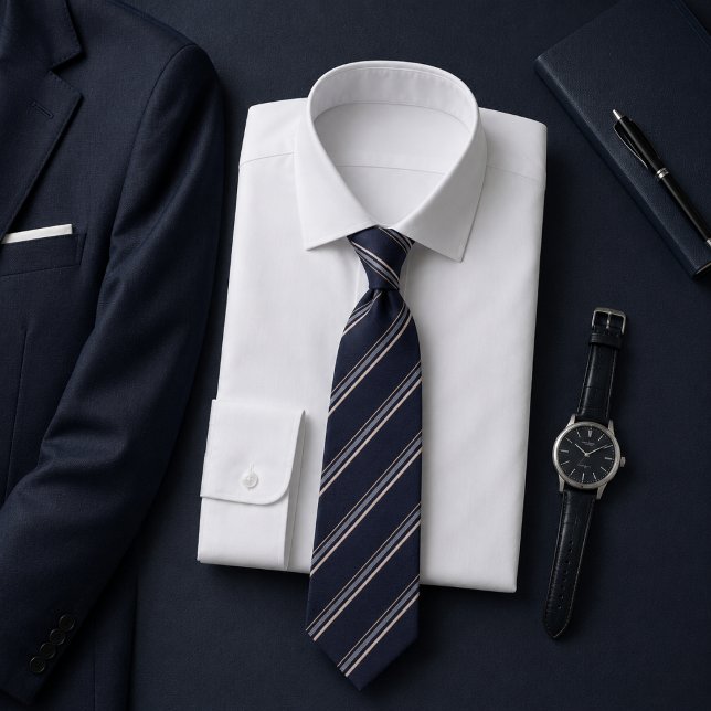 Elegant Navy  Silver Stripe Pattern Tie (Creator Uploaded)