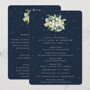 Elegant Navy Snowberry+Eucalyptus Bouquet Wedding Program