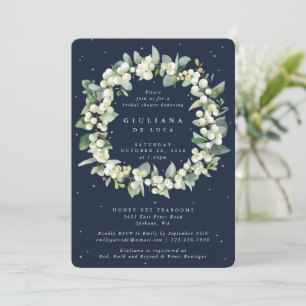 Elegant Navy Snowberry+Eucalyptus Bridal Shower Invitation