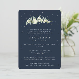 Elegant Navy Snowberry+Eucalyptus Bridal Shower Invitation