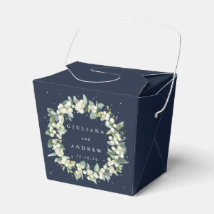 Elegant Navy Snowberry+Eucalyptus Winter Wedding Favour Box