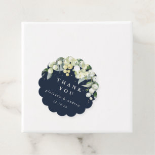 Elegant Navy Snowberry+Eucalyptus Winter Wedding Favour Tags