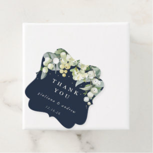Elegant Navy Snowberry+Eucalyptus Winter Wedding Favour Tags