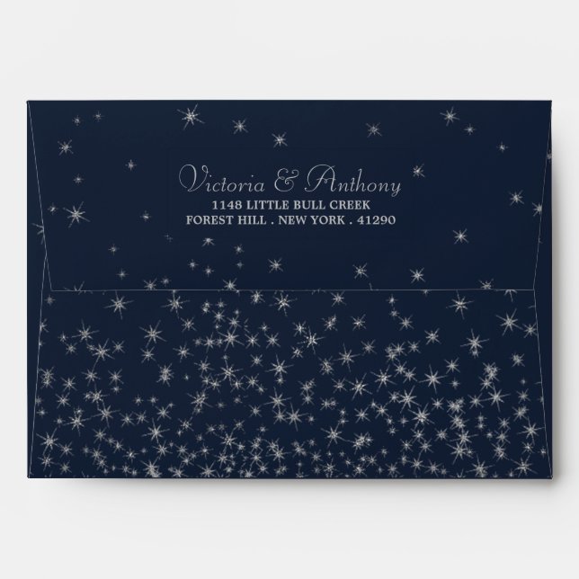 Elegant Navy & Sold Falling Stars Wedding Envelope (Back (Top Flap))