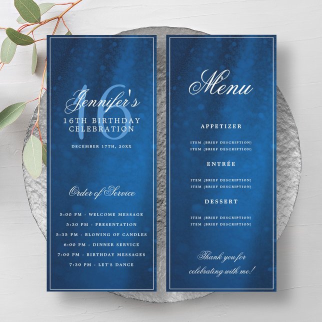 Elegant Navy Sparkle 16th Birthday Program Menu (Elegant Navy Sparkle 16th Birthday Program Menu)