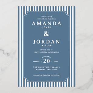Elegant Navy Striped Wedding Invitation