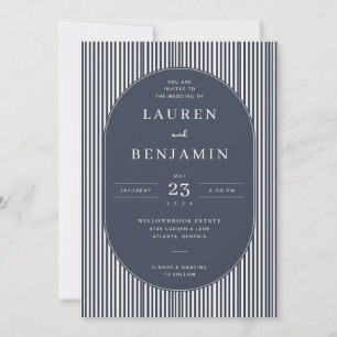 Elegant Navy Striped Wedding Invitation