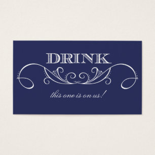 Elegant Navy Swirl Wedding Drink Ticket