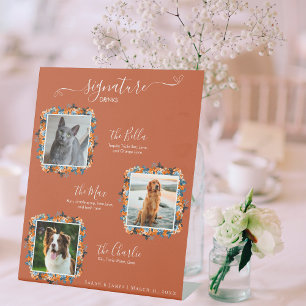 Elegant Navy Terracota 3 Photo Pet Signature Drink Pedestal Sign