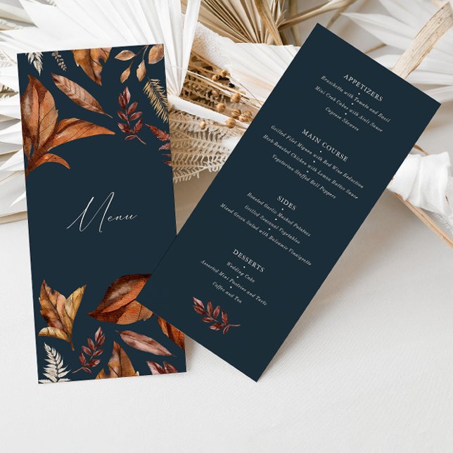 Elegant Navy & Terracotta Flowers Wedding  Menu (Creator Uploaded)