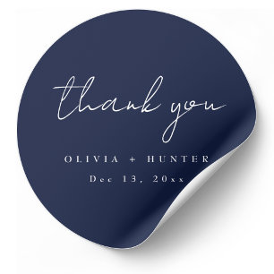 Elegant Navy Thank You Wedding Favour Classic Round Sticker