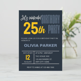Elegant Navy Trendy Adult Birthday Celebration  Invitation