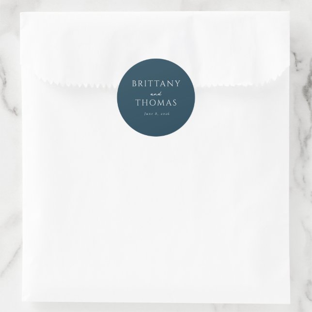 Elegant Navy Typographic Classic Round Sticker (Bag)