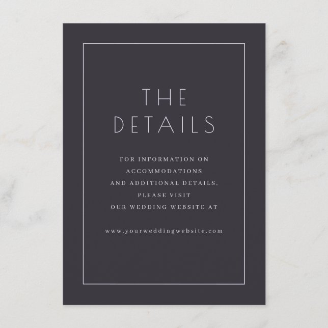 Elegant Navy Typographic Details Enclosure Card (Front)