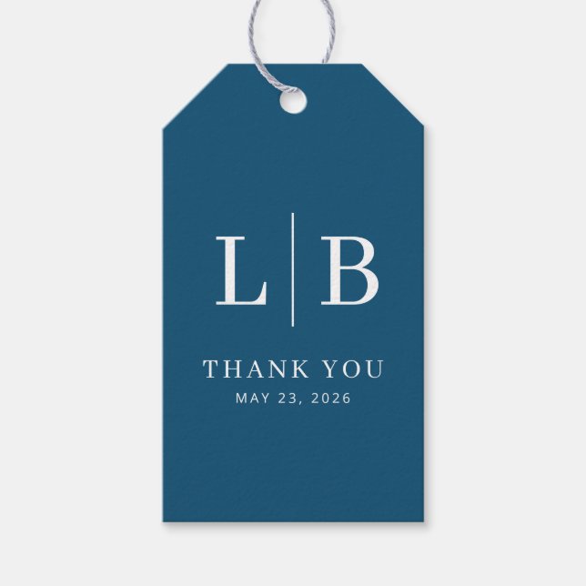 Elegant Navy Typographic Thank You Gift Tags (Front)