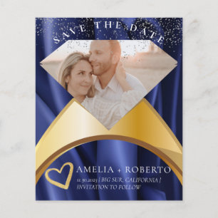 Elegant Navy Velvet Ring Save The Date Photo Card