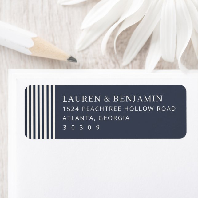 Elegant Navy Vertical Stripes Return Address Label (Insitu)