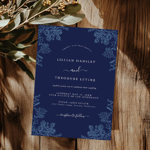 Elegant Navy Vintage Floral Wedding   Invitation