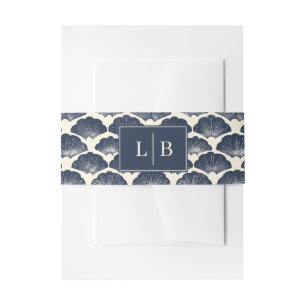 Elegant Navy Vintage Shell Motive Invitation Belly Band