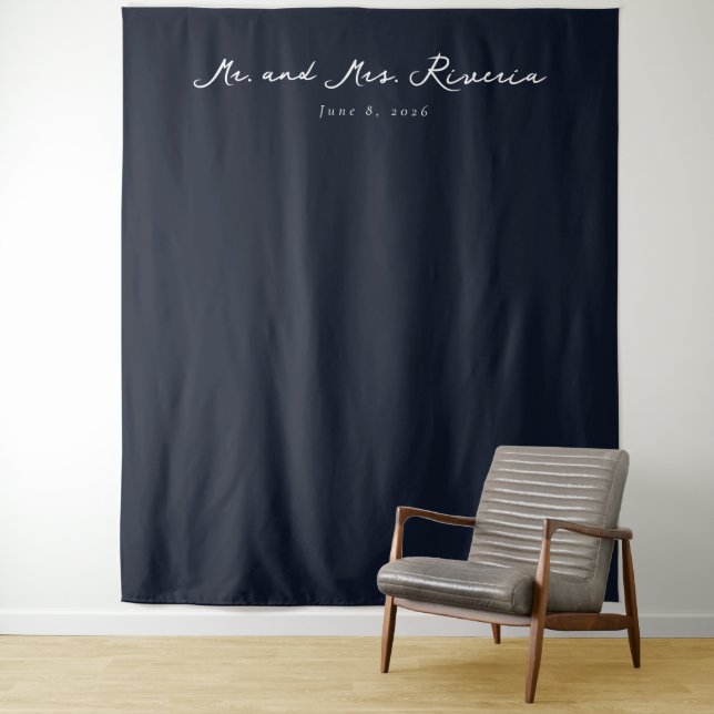 Elegant Navy Wedding Announcement Tapestry (In Situ)