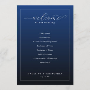 Elegant Navy Wedding Ceremony Schedule Program