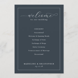 Elegant Navy Wedding Ceremony Schedule Program
