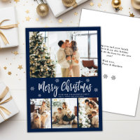 Elegant Navy White 4 Photo Collage Christmas