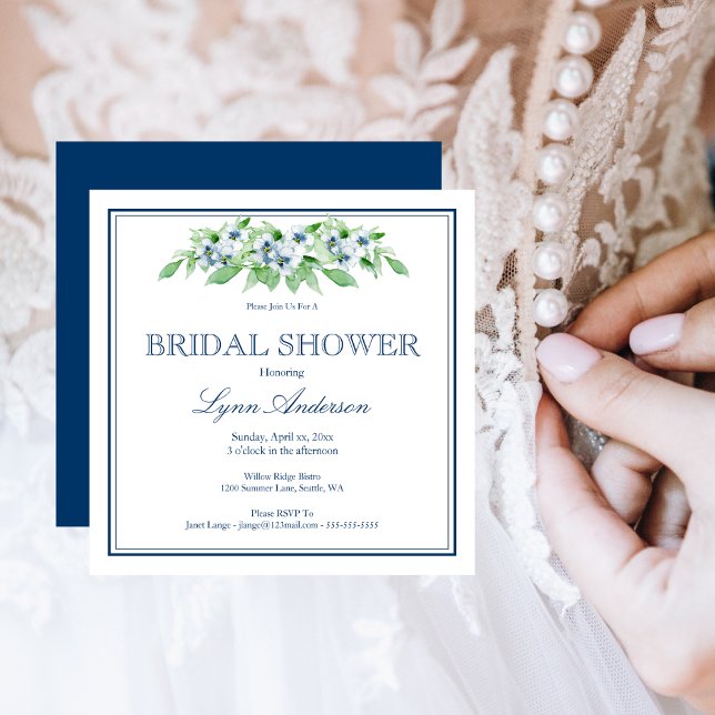 Elegant Navy & White Bridal Shower Invitation (Creator Uploaded)