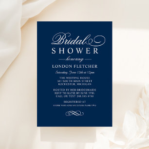 Elegant Navy White Calligraphy Bridal Shower Invitation